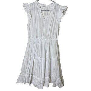 Blu Pepper White Tiered Ruffle Mini Dress L • Cottagecore Prairie V-Neck